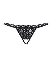 Мереживні танга з двома отворами Obsessive 831-THC-1 crotchless thong S/M, чорні, бантики, фото 6