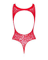 Ажурний бодістокінг з ефектом шнурівки Obsessive B120 teddy red S/M/L, червоний, фото 3