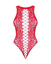 Ажурний бодістокінг з ефектом шнурівки Obsessive B120 teddy red S/M/L, червоний, фото 4