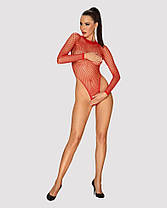 Сітчастий бодістокінг з довгим рукавом Obsessive B126 teddy red S/M/L, червоний, фото 5