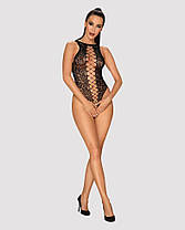 Ажурний бодістокінг з ефектом шнурівки Obsessive B129 teddy black XL/XXL, чорний, з доступом, фото 6