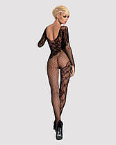 Бодістокінг Obsessive Bodystocking F210 S/M/L black, рукава-мітенки, сітка, кольорове мереживо, фото 5