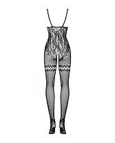 (SALE) Бодістокінг Obsessive Bodystocking F213 S/M/L, імітація мереживного боді та гумки для панчох, фото 4