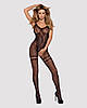 (SALE) Бодістокінг Obsessive Bodystocking F213 S/M/L, імітація мереживного боді та гумки для панчох, фото 7