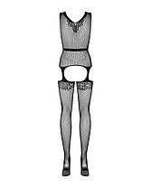 (SALE) Бодістокінг Obsessive Bodystocking F217 S/M/L, елегантний силуетний малюнок, імітація панчох, фото 4