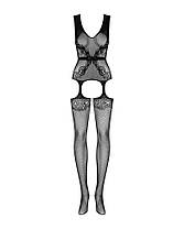 (SALE) Бодістокінг Obsessive Bodystocking F217 S/M/L, елегантний силуетний малюнок, імітація панчох, фото 5