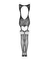 (SALE) Бодістокінг Obsessive Bodystocking F236 S/Ml/L, глибоке декольте, імітація шнурівки, фото 3