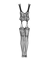 Бодістокінг Obsessive Bodystocking F237 S/M/L, рослинне плетіння, імітація панчіх, фото 3