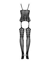 (SALE) Бодістокінг Obsessive Bodystocking G310 S/M/L, топ, панчохи, підв'язки, круглі вирізи, фото 4