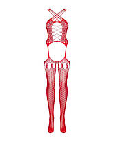 Бодістокінг Obsessive Bodystocking G313 S/M/L red, шнурівка, геометричний декор, фото 3