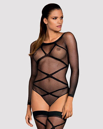 Бодістокінг Obsessive Bodystocking G320 S/M/L, панчохи, боді, декор у вигляді ліній, фото 1