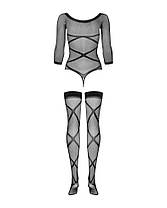 Бодістокінг Obsessive Bodystocking G320 S/M/L, панчохи, боді, декор у вигляді ліній, фото 4