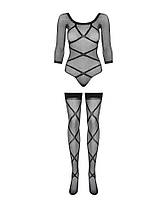 Бодістокінг Obsessive Bodystocking G320 S/M/L, панчохи, боді, декор у вигляді ліній, фото 5