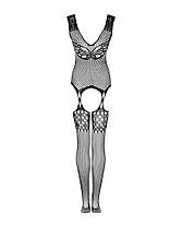 Бодістокінг Obsessive Bodystocking G323 S/M/L black, малюнок бджоли і метелики, фото 3