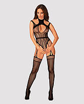 (SALE) Ажурний бодистокінг з отворами Obsessive Bodystocking G327 black S/M/L, чорний, комбінезон, з дос, фото 6
