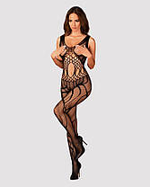 Сітчастий бодістокінг з вирізами і малюнком Obsessive Bodystocking G328 S/M/L, чорний, комбінезон, фото 6