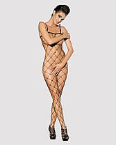 Бодістокінг з великим осередком і відкритими грудьми Obsessive Bodystocking N102 S/M/L, чорний, фото 5