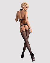 (SALE) Сітчастий бодистокінг з імітацією топу, пояса та панчоха Obsessive Bodystocking N108 S/M/L, чорний, комб, фото 5