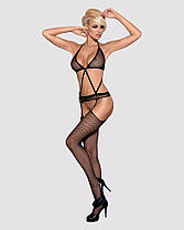 (SALE) Сітчастий бодистокінг з імітацією топу, пояса та панчоха Obsessive Bodystocking N108 S/M/L, чорний, комб, фото 6