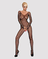 Сітчастий бодистокінг із довгим рукавом Obsessive Bodystocking N109 black S/M/L, чорний, комбінезон, фото 6