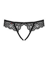 Мереживні танга з доступом Obsessive Contica crothchles thong S/M, чорні, фото 6