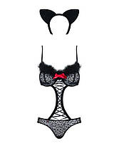 Еротичний костюм гепарда Obsessive Gepardina 3 pcs costume L/XL, чорний, хутряна обробка, монокіні, фото 5
