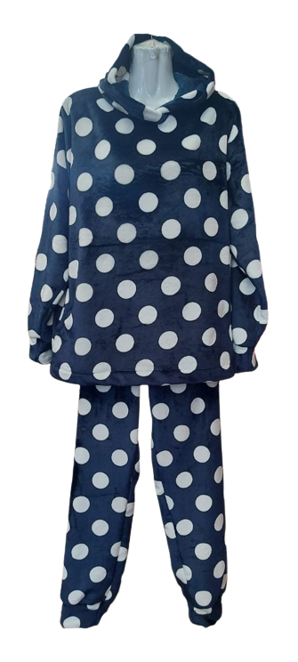 Тепла жіноча піжама темно-синя горох