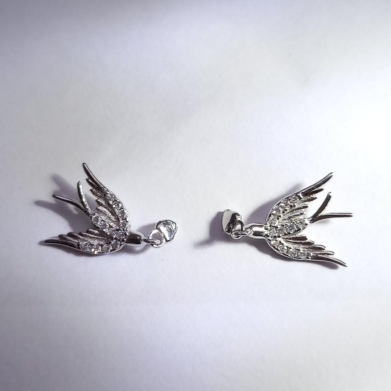 Срібні сережки Ластівки з фіанітами, фото 1