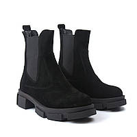 Замшеві челсі чорні шкіра жіноче взуття великих розмірів 40-44 COSMO Shoes New Chelsea Black Vel BS