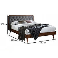 Кровать двуспальная деревянная орех с мягким изголовьем Cassidy 160х200 см на ножках в стиле модерн