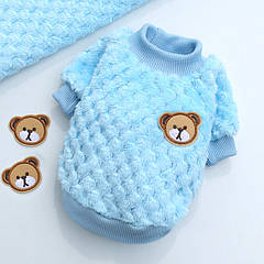 В'язаний махровий светр для собак Pet Style "Ведмедик" Блакитний XS