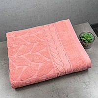 Банное махровое полотенце GM Textile 70x140см Премиум качества Листья 550г/м2 (Розовый)