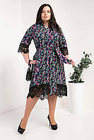 Жіноче літнє плаття-сорочка розмір 50-54 палітра принтів 54, різнокольорові листочки