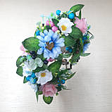 Український вінок на голову в блакитному та рожевому кольорі, фото 8