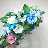 Український вінок на голову в блакитному та рожевому кольорі, фото 3