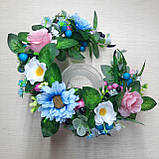 Український вінок на голову в блакитному та рожевому кольорі, фото 2