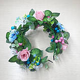 Український вінок на голову в блакитному та рожевому кольорі, фото 5