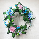 Український вінок на голову в блакитному та рожевому кольорі, фото 7