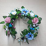 Український вінок на голову в блакитному та рожевому кольорі, фото 6