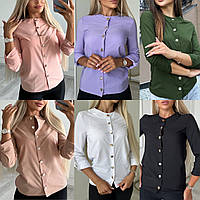 Жіноча класична блузка з довгим рукавом: 42-44, 46-48, 48-50, 52-54 - білий, чорний, пудра, беж, бузок