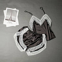 Жіноча піжама з мереживом комплект маєчка шорти женская пижама майка и шорты