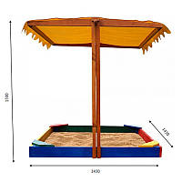 Детская песочница цветная SportBaby с уголками и навесом 145х145х150 (Песочница 23) (bbx)