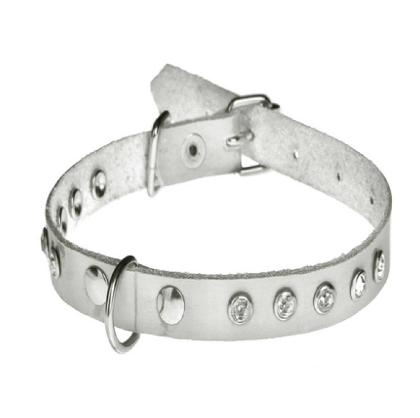 Нашийник 1813 10мм "Елегант" шкіра одинарний прикрашений стразами, Беживий