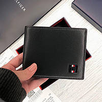 Мужской кожаный брендовый кошелек Tommy Hilfiger LUX(черный)