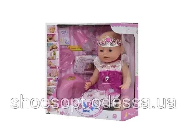 Пупс Baby дівчинка в платті, посуд, горщик, підгузок, соска