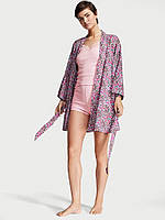 Комплект для сну Lightweight Cotton Three-Piece Robe Babydoll Pink Retro Floral Victoria's Secret XS