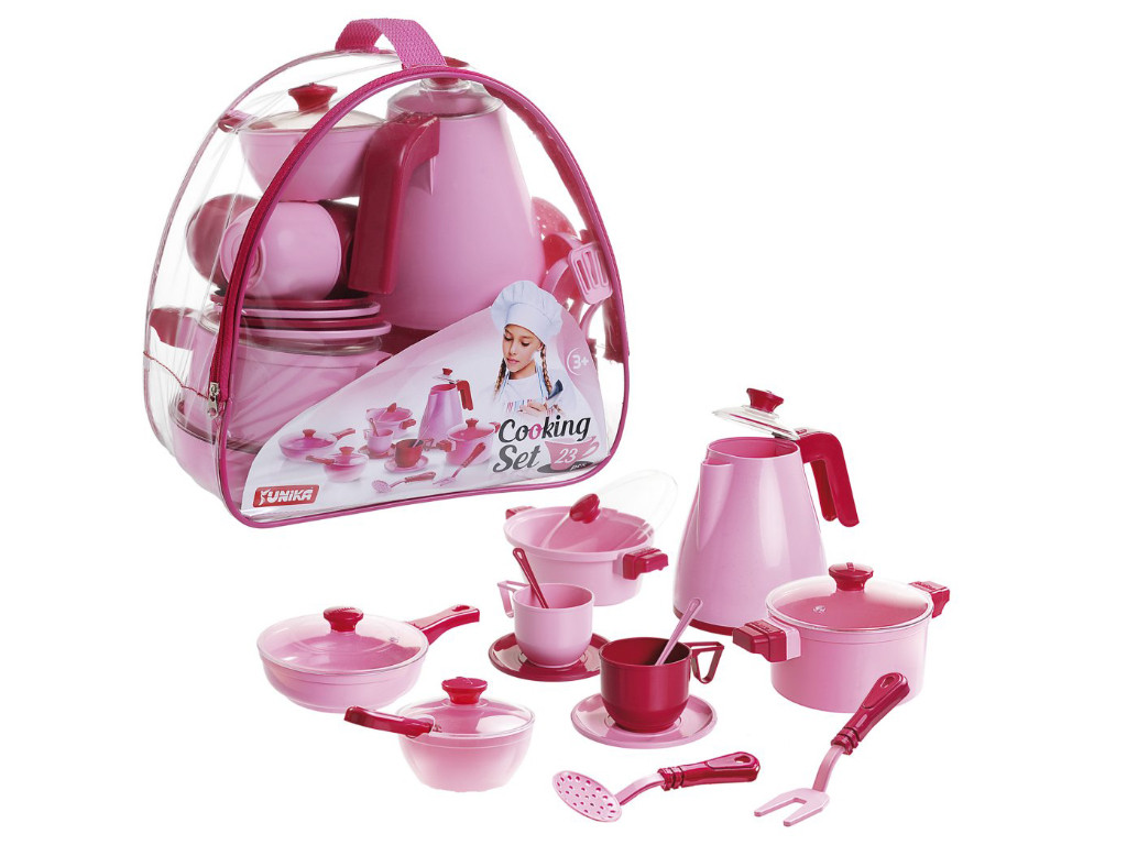 Набір посуду Cooking Set 23 pcs Юніка 1740, рожевий, в сумці, дитячий посуд, іграшка для дітей, кухня