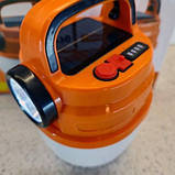 Ліхтар підвісний світильник LED з гачком для кемпінгу з акумулятором,фоніком і сонячною панеллю жовтогарячий, фото 3