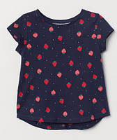 1, Темно-синяя хлопковая футболка в клубничку H&M Размер 8-10Т Рост 134-140