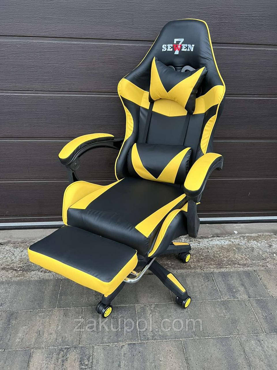 Крісло геймерське PRESTIGE SEWEN 730 чорно жовте ігрове крісло офісне